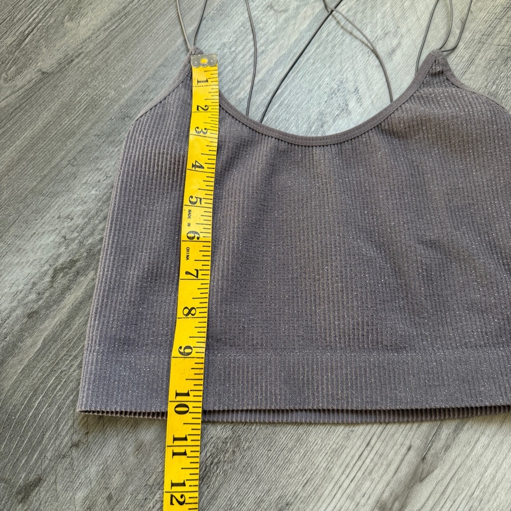 Urban Outfitters Ribbed Bralette Gray Silver Metallic Medium Minimalist Stretchy - Picture 8 of 9